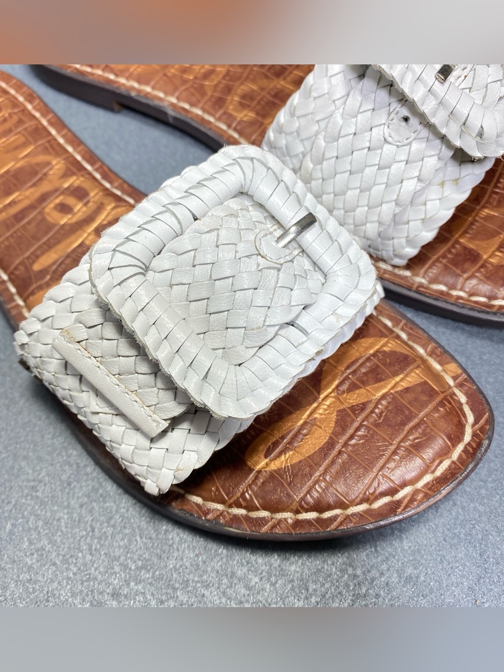 Sam Edelman-Gabriela White Woven Leather Flats Sandals w/Buckle Women’s Sz 9.5 M - Picture 4 of 16